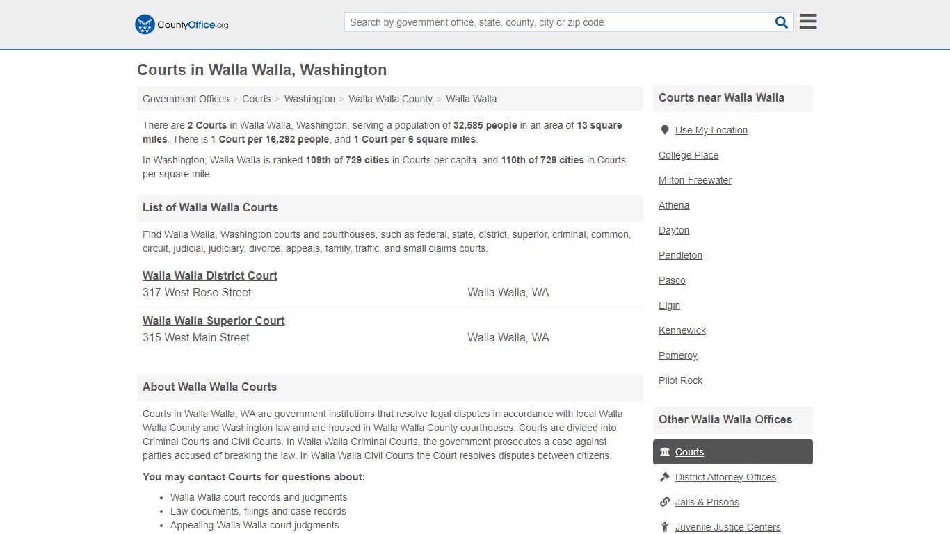 Courts - Walla Walla, WA (Court Records & Calendars) - County Office